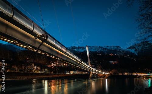 Night view of the Hungeburg cable car in Innsbruck.2021
