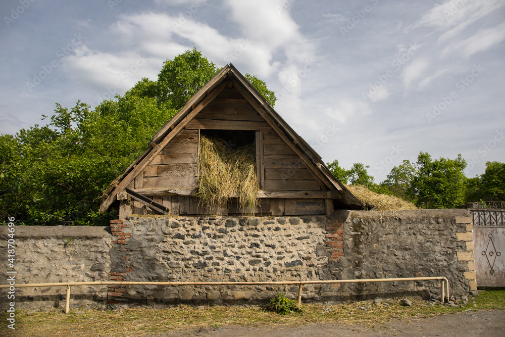 Picture of beautiful village house with garden. Azerbaijan village in summer time