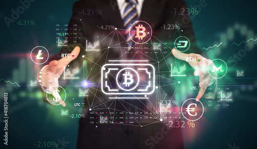 Businessman holding bitcoin cash symbol, investment concept
