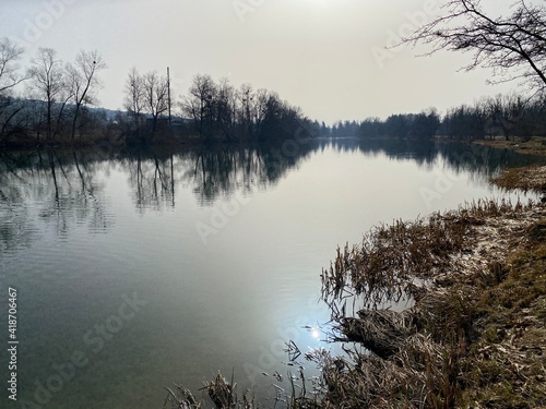 Reuss River before Lake Flachsee and in natural protection zone Aargau Reuss river plain (Naturschutzzone Aargauische Auen in der Reussebene), Rottenschwil - Switzerland (Schweiz) photo