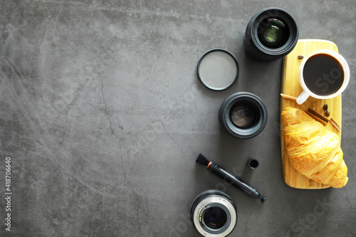 Fresh pastries on the table. French flavored croissant.