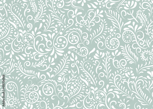 Abstract seamless pattern, beautiful art, curls, curves, geometric elements, frosty pattern on a gray background, suitable for fabric or wrapping paper design