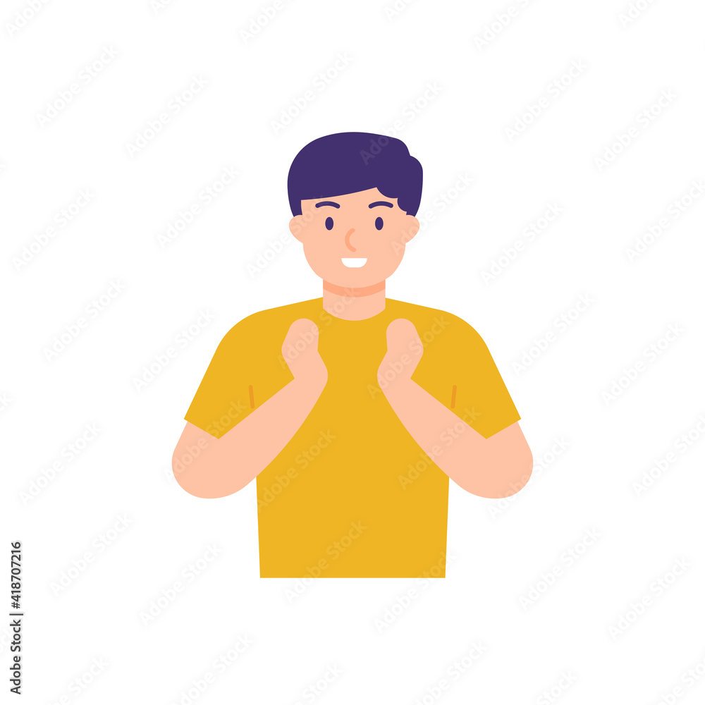 a man who is praying. ask for something. hands up. illustrations of people's facial expressions. flat style. vector design