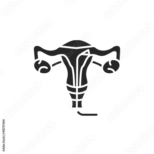 Laser treatment cervical pathology black glyph icon. Female reproductive system checkup. Sign for web page, mobile app, button, logo. Vector isolated element. Editable stroke.