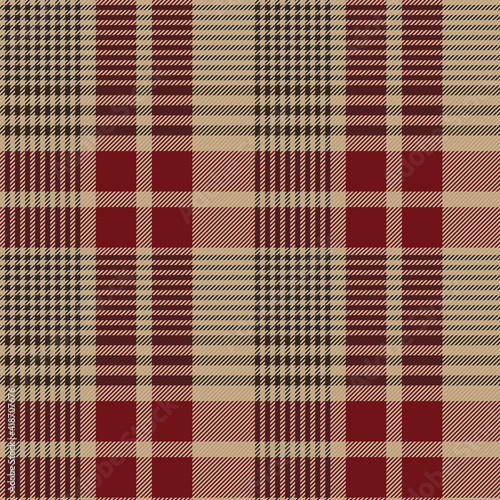 Brown and red glen check plaid. Houndstooth twill pattern design. Textile fabric swatch template.
 photo