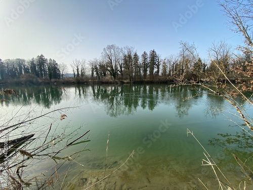 Reuss River before Lake Flachsee and in natural protection zone Aargau Reuss river plain (Naturschutzzone Aargauische Auen in der Reussebene), Rottenschwil - Switzerland (Schweiz) photo