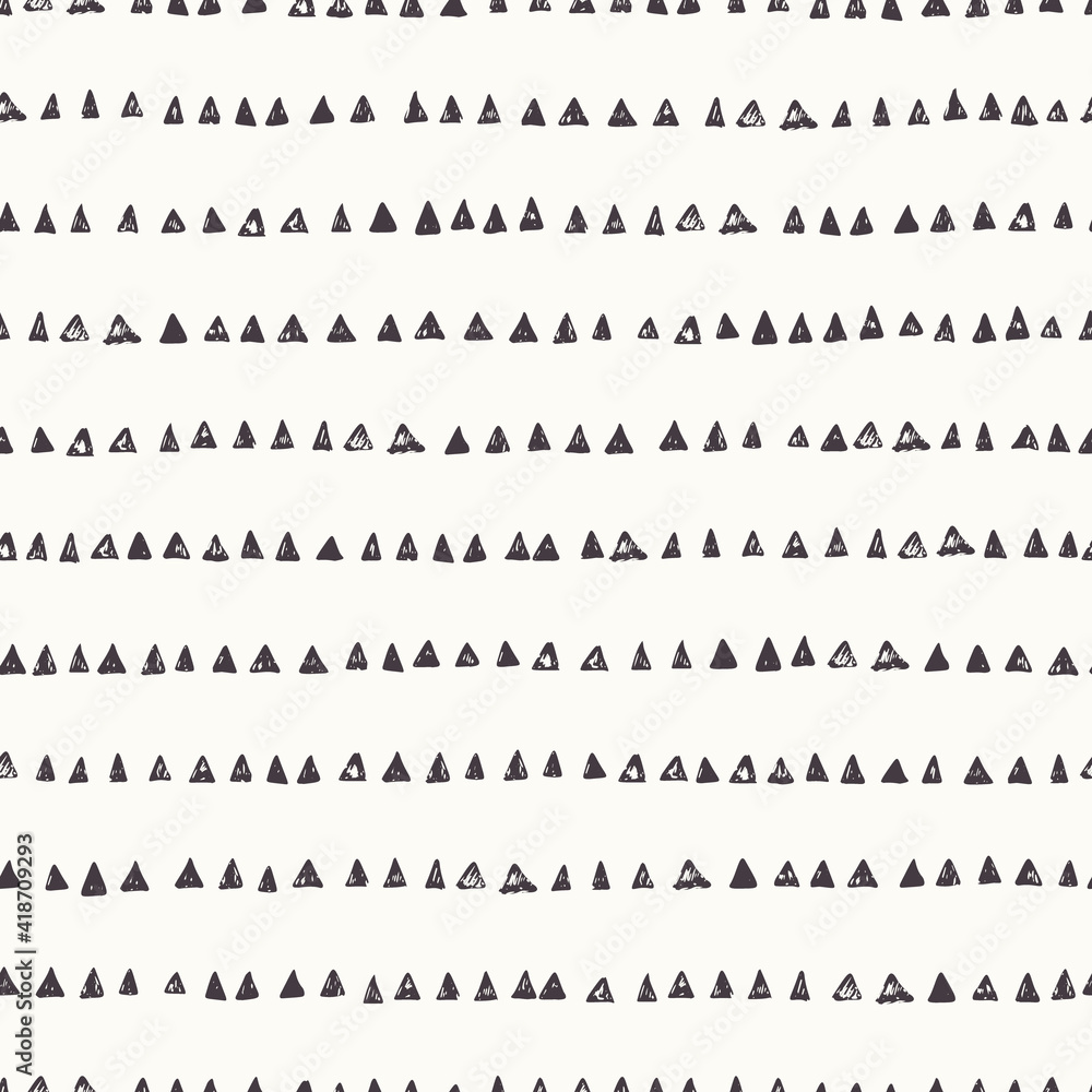 Obraz premium Hand drawn ink doodle naive style seamless pattern with black triangles