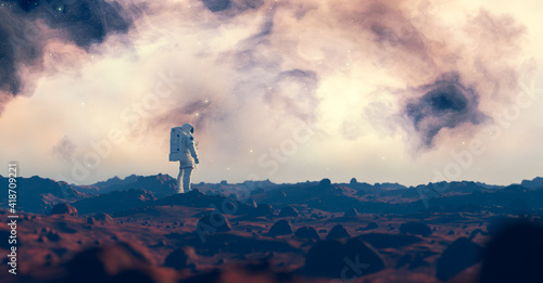 Obraz na płótnie Astronaut exploring Mars, a red planet. Spacewalk