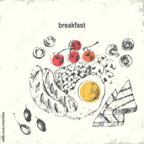 Hand drawn ink breakfast illustration