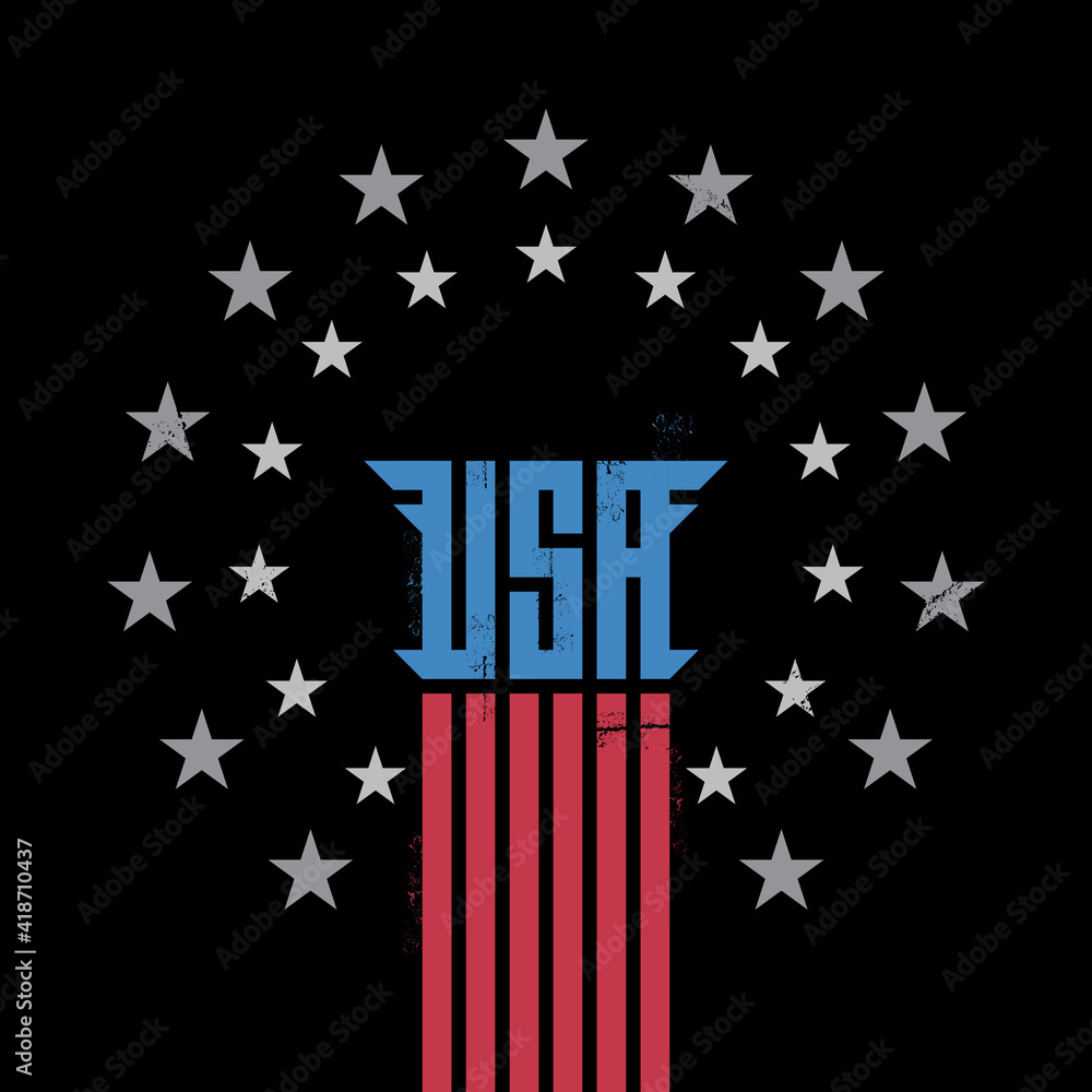 Obraz premium USA - t-shirt design. Vector graphics for tee shirt with lettering and grunge effect. Star-Spangled illustration. Faded colors.