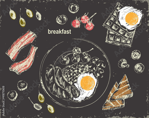 Hand drawn chalk breakfast menu illustration