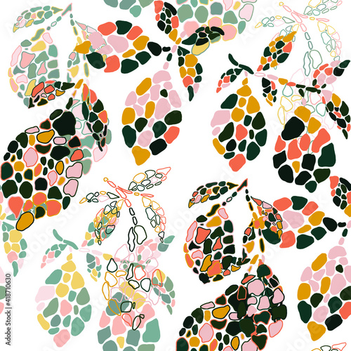Seamless vector pattern with lemons in mosaic style. Bright summer or spring botanical design with fruit. 