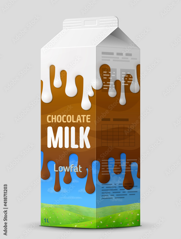 Chocolate milk gable top carton close up. Cow cocoa milk package