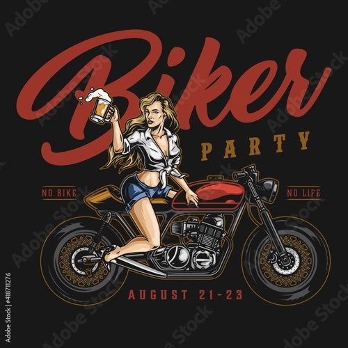 Biker party vintage colorful label