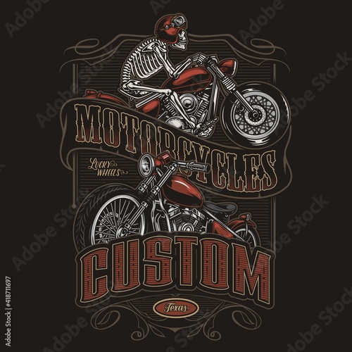 Motorcycle vintage colorful emblem