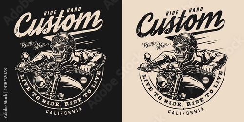 Custom motorcycle vintage monochrome emblem