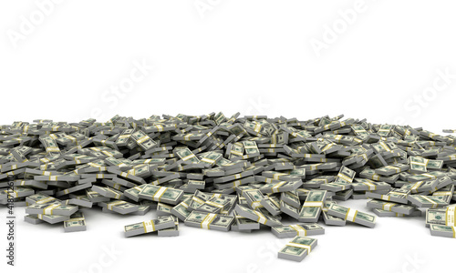 Pile of us currency - US dollars isolated stacked on white background, money backdrop