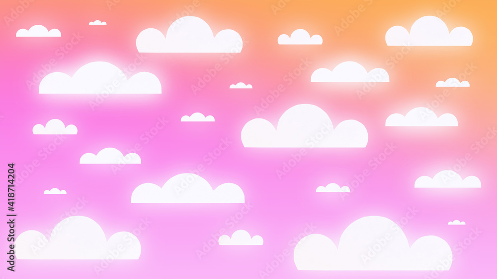 3d illustration of a bright sky at sunset with paper clouds. Bright summer sky background at sunset with paper clouds.