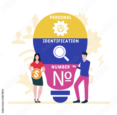 Flat design with people. PIN - Personal Identification Number. acronym, business concept background.   Vector illustration for website banner, marketing materials, business presentation, online