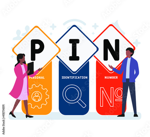Flat design with people. PIN - Personal Identification Number. acronym, business concept background.   Vector illustration for website banner, marketing materials, business presentation, online