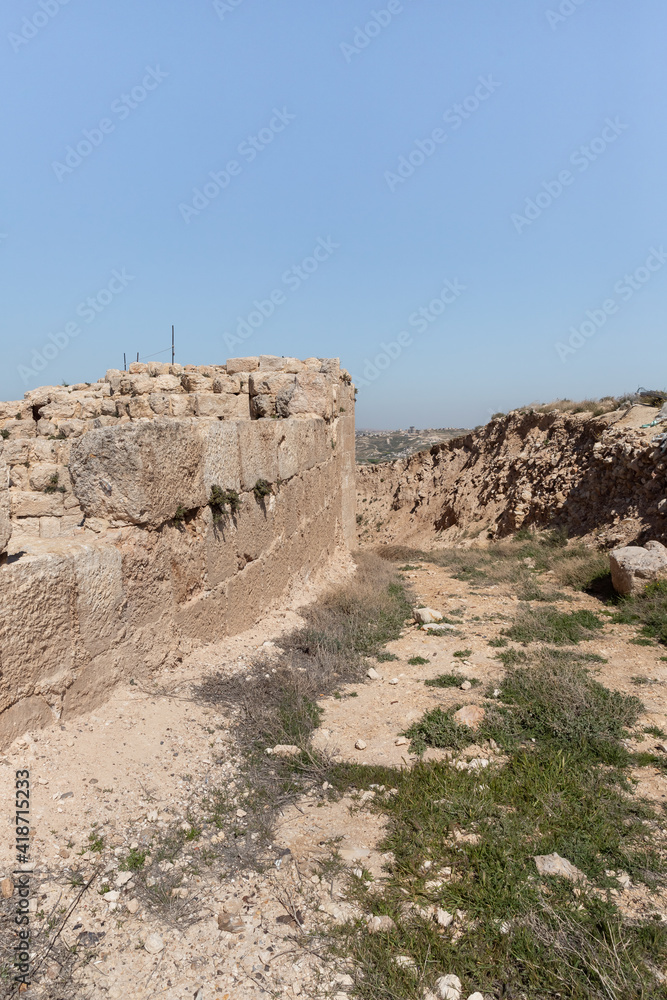 The outer walls in ruins of the palace of King Herod - Herodion in the Judean Desert, in Israel The outer walls in ruins of the palace of King Herod - Herodion in the Judean Desert, in Israel