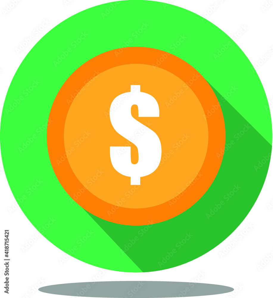 Vector flat icon of dollar coin sign with long shadow on white background , US dollar is the main currency exchange in the world. Vector flat icon of dollar coin sign with long shadow on white background , US dollar is the main currency exchange in the world.