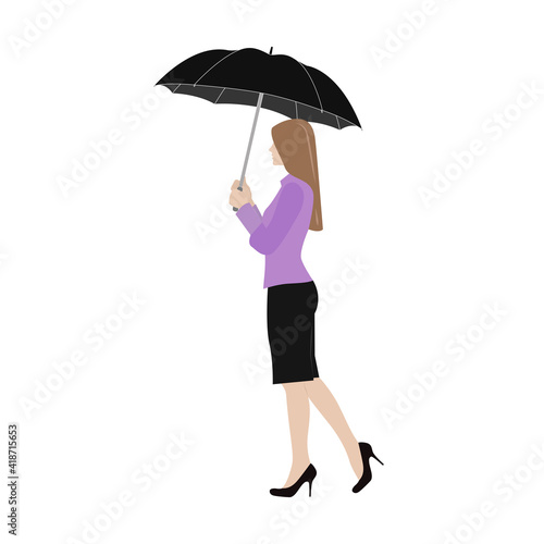 Flat character woman wearing umbrella vector graphics