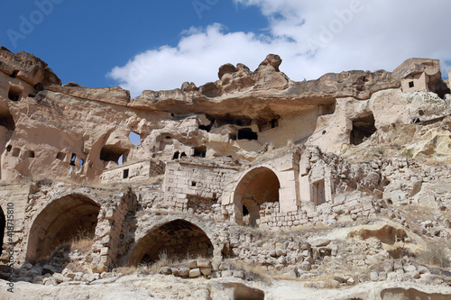 Special stone formation at Cavusin Village in Cappadocia, Nevsehir, Turkey. Cappadocia is part of the UNESCO World Heritage Site.