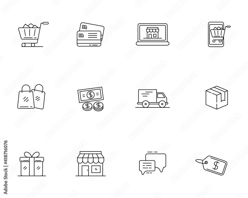 Set of e-commerce icon with linear style isolated on white background Set of e-commerce icon with linear style isolated on white background