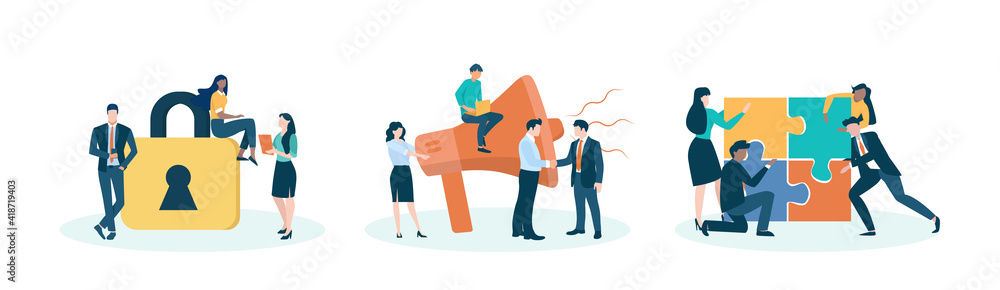 Vector of a team of businesspeople solving successfully problems