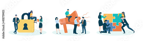 Vector of a team of businesspeople solving successfully problems