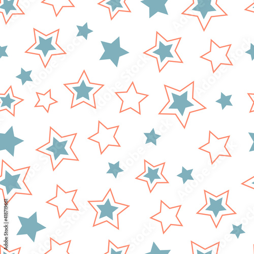 Seamless pattern with pink and blue stars, print for cover, card, background