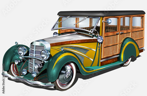 Retro Woody Car isolated on white background.   