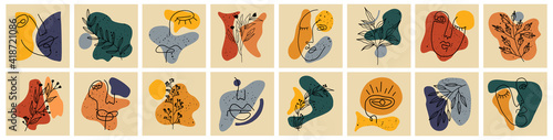 Collection of highlight story covers for social media. Pastel hand drawn backgrounds. Round elements and icons with dots, abstract shapes, lines, floral details, texture for your blog or website.