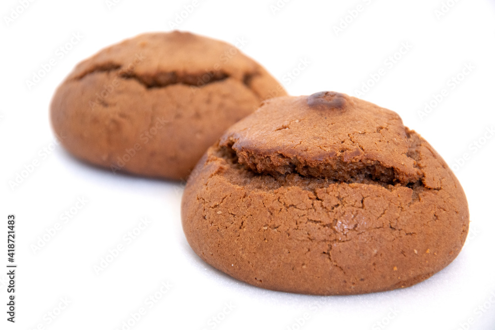 Round oatmeal cookies. Cookies close-up on a white background. Sweet pastries. Round oatmeal cookies. Cookies close-up on a white background. Sweet pastries.