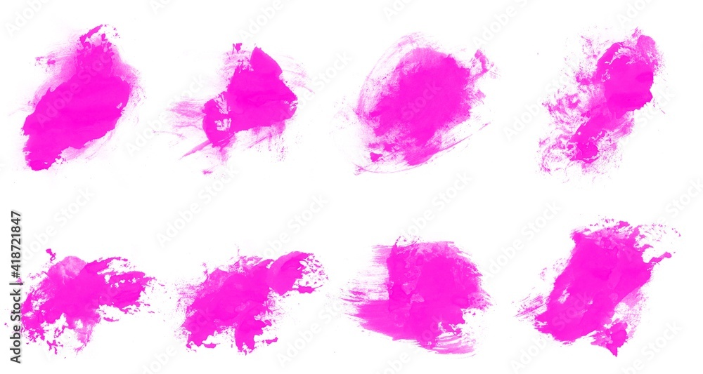Set of vector beautiful paint brushes isolated on white background. Pink smear brushes