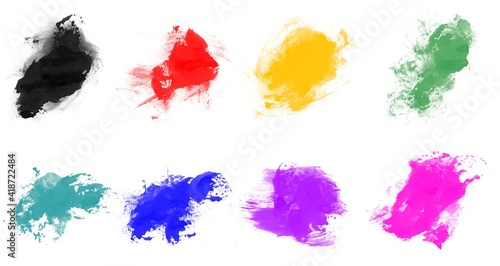 Set of beautiful vector abstract colorful smear brushes for painting isolated on white background