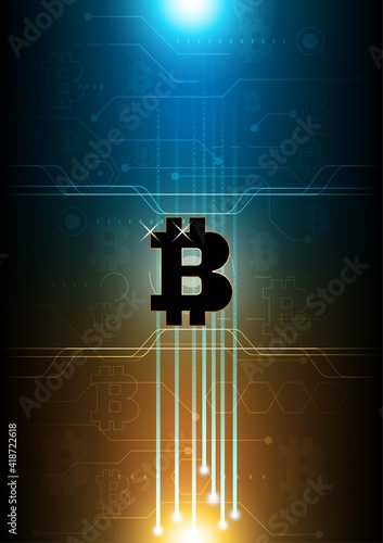 Golden and black bitcoin digital cryptocurrency, futuristic digital money, technology circuit network concept. Vector illustration design.