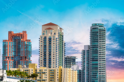 Miami City Skyline in the Dusk Hours, Florida, USA