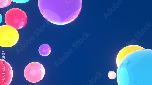 3d rendering picture of colorful balls on blue background.