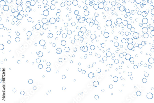Fototapeta Naklejka Na Ścianę i Meble -  Blue air Bubbles, oxygen, champagne crystal clear isolated on white background modern design. Vector illustration of EPS 10.