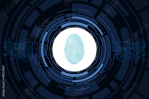 Cyber security finger print on abstract background, security protection art graphic illustration