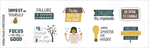 Set of cute inspirational clip art quotes.