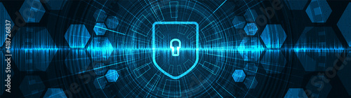 Panorama Cyber Security on Technology Background,Hi-tech Digital and sound wave Concept design,Free Space For text in put,Vector illustration.