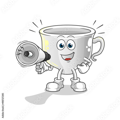 cup holding hand loudspeakers vector. cartoon character