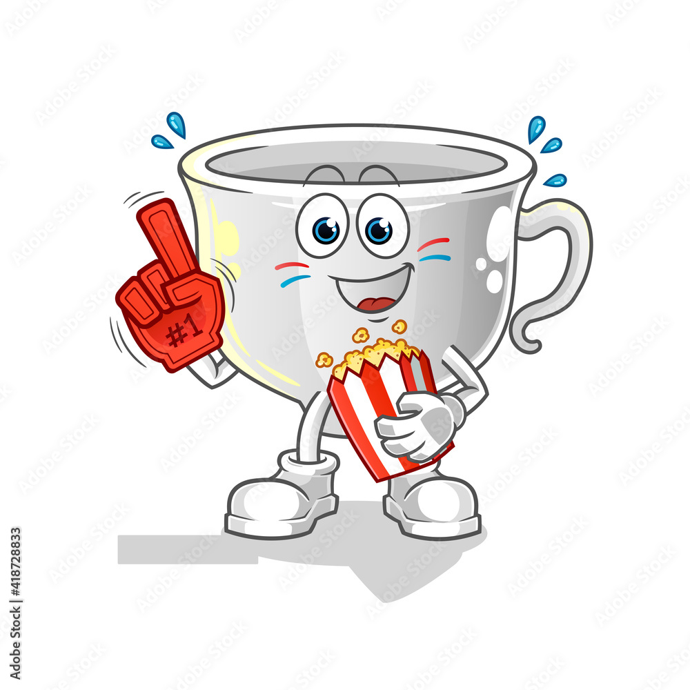 cup fan with popcorn illustration. character vector