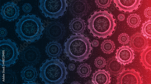 Red and Blue Digital Gears wheel and Cock on Technology Background,free space for text input,vector