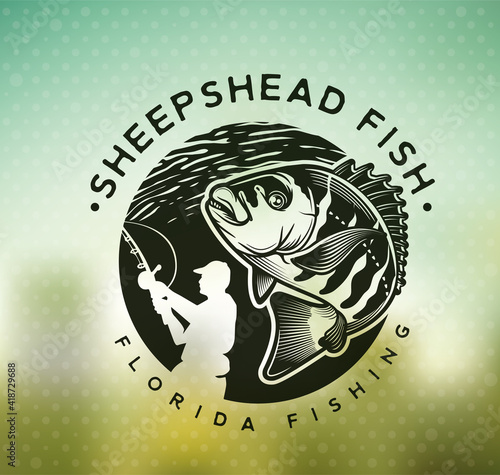 Vintage sheepshead fish emblems. and labels. Vector illustration.