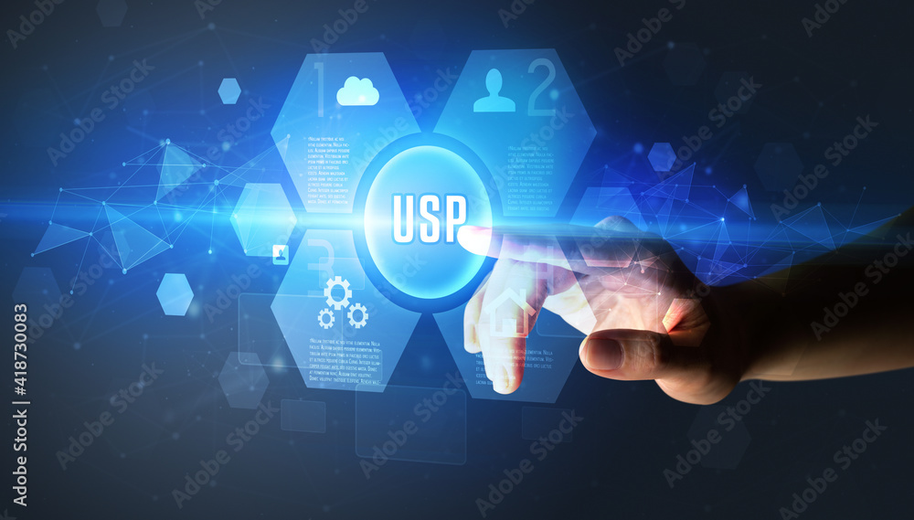 Fototapeta premium Hand touching USP inscription, new technology concept