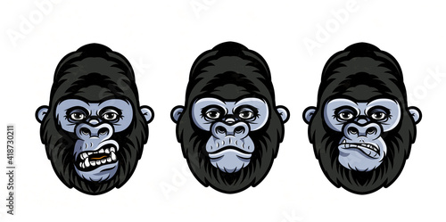 Facial expressions of gorilla. Faces of gorilla. Vector Illustration.